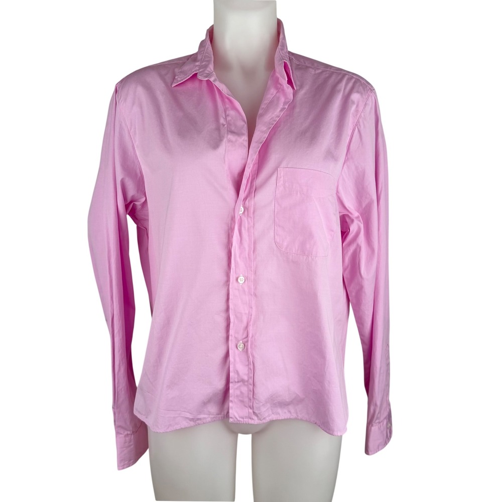Frank & Eileen Silvio Pink Cotton Button Up Shirt Woven in Italy Womens Large